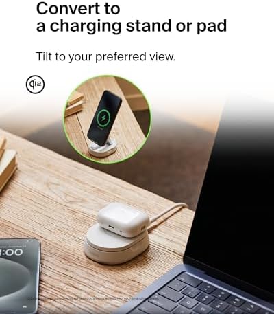 Belkin 15 W Fast Convertible Magnetic Charging Stand – Mag Safe & Qi2 Compatible Power Hub for i Phone 16/16 Plus/16 Pro/16 Pro Max, i Phone 15/14, Apple Air Pods Pro – Stylish White Design for Enhanced Efficiency and Device Versatility