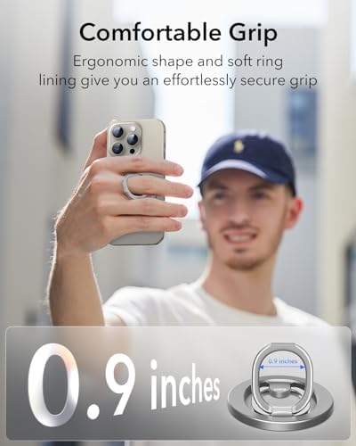 Magnetic Phone Ring Holder with 2-Way Adjustable Stand for i Phone and Galaxy – ESR Halo Lock Grip for Enhanced Stability, Secure Comfort, and Effortless Wireless Charging – Premium Zinc-Alloy Design, 1,200 g Magnetic Hold, Versatile Portrait/Landscape Viewing – Ideal for Caseless Phones and Mag Safe Cases – Black Finish for Modern Aesthetics