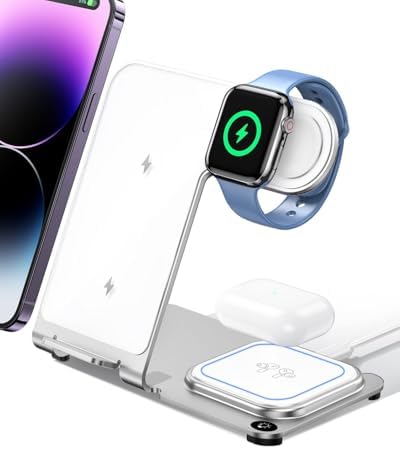 2024 Enhanced 3-in-1 Wireless Charging Station for Apple Devices – Fast Charging Dock for i Phone 16/15/14/13/12/11, Apple Watch, and Air Pods in Stylish Purple – Ultimate Multi-Device Charging Solution with Safety Features and Sleek Design