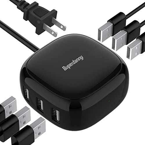 SUPERDANNY 6-Port USB Charging Hub – Ultra-Fast 40 W Multi-Device Power Station for i Phone, i Pad, Galaxy & Pixel – Compact Travel Charger with 4 ft Cable – Versatile Charging Solution for Home, Office & Travel – Streamline Your Device Power Needs with This Essential Gadget