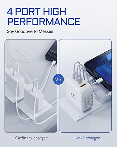 Ultra-Fast 100 W Ga N Wall Charger – 4-Port USB-C Power Adapter for Simultaneous Device Charging, Compact and Foldable Design, Compatible with Mac Book Pro, i Pad Pro, i Phone 14, Galaxy S9, and More – Efficient Power Solution for Home and Travel