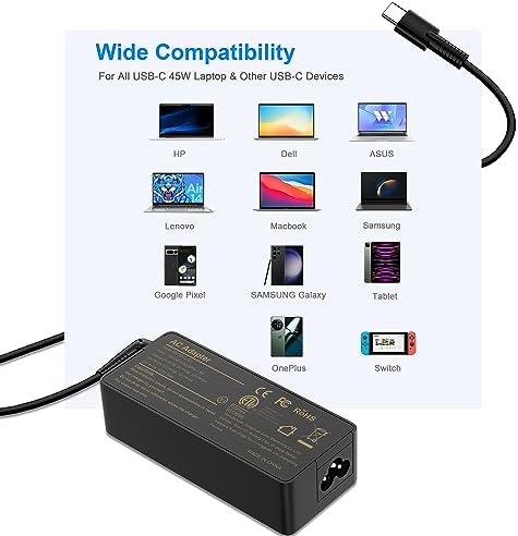 Powerful 100 W USB-C Laptop Charger for Lenovo Think Pad & Chromebook – Fast Charge Compatibility with E495, X1 Carbon 5 th/6 th Gen, Yoga 370, T14 Series & More – Reliable Performance with Universal Input Range – 1-Year Warranty for Peace of Mind