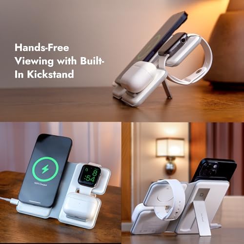 Versatile 3-in-1 Wireless Charging Station – 15 W Foldable Fast Charger for i Phone 15/14/13/12 Series, Apple Watch & Air Pods – Compact Travel Essential with Mag Safe Compatibility & Stylish Design for Seamless Device Powering