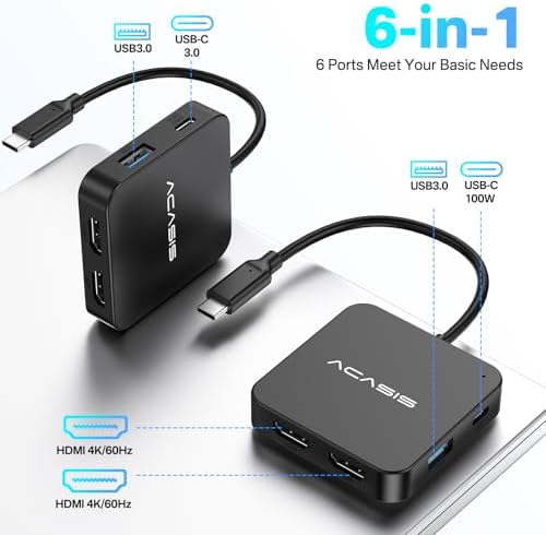 Elevate Your Work Efficiency with the ACASIS Dual HDMI Docking Station – Power Up with 100 W PD Charging, Experience Stunning 4 K Display, and Enjoy Lightning-Fast 5 Gbps USB-C & USB-A Connectivity for Dell, HP, Lenovo, Surface, and Yoga Laptops – The Ultimate All-in-One Hub for Professionals and Tech Lovers