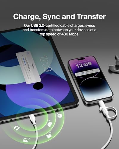 Belkin Boost Charge 2-in-1 Braided USB-C & Lightning Charging Cable (1.5 M) – Fast Multi-Device Charging Solution for i Phone, i Pad, Mac Book, Galaxy, and Nintendo Switch – Durable & Stylish Design with Enhanced Compatibility
