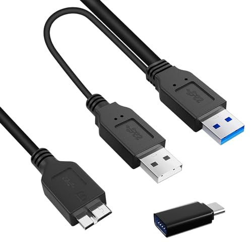 4 Pack High-Speed USB A to Micro B Cable with Dual Power Y Functionality – 20-Inch Micro USB 3.0 Splitter for Reliable Data Transfer up to 5 Gbps – Includes USB to USB C Adapter for Enhanced Device Compatibility and Versatile Use with External SSDs and Laptops