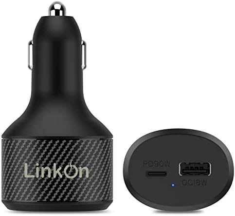 Experience Rapid Power with the Link On 84 W USB-C Car Charger: Dual-Port Fast Charging Adapter Featuring 60 W PD3.0 & 18 W QC3.0 for Mac Book, Dell XPS, Google Chromebook & More – Compact, Multi-Device Accessory with Enhanced Safety Mechanisms for Reliable Performance on the Road
