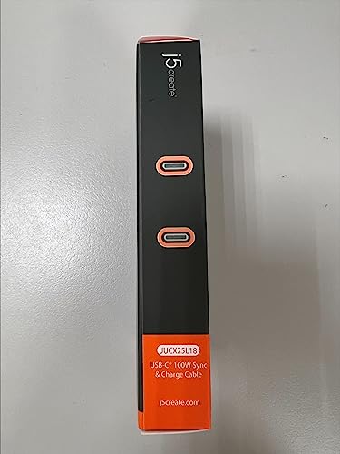 j5 create 100 W USB C to USB C Fast Charging Cable – 5.9 ft Double Braided Design with E-Marker Chip for Enhanced Compatibility and Speed – Ideal for Samsung Galaxy, i Pad Pro, Laptops, and More – Reliable Power and Data Transfer for Ultimate User Experience