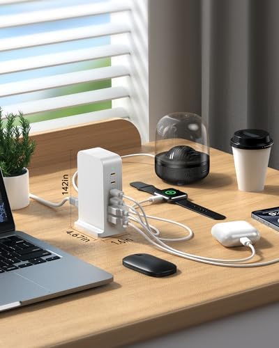 Revolutionary 6-Port USB C Charging Hub – High-Speed Multi-Device Power Station for i Phone 15/14/13/12, i Pad, Samsung Galaxy, and Google Pixel – Compact Travel Charger with Advanced Safety Features – Ultimate Solution for Efficient Charging at Home, Office, and On-the-Go