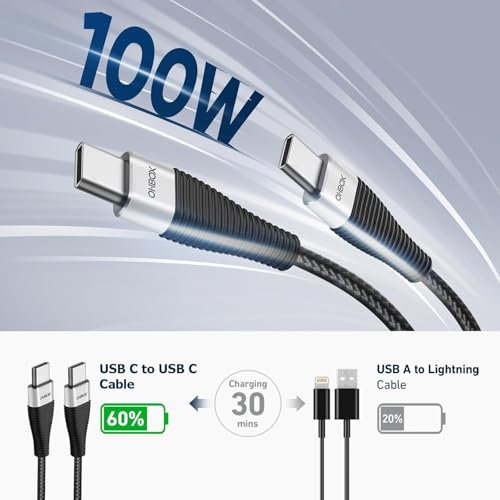 Ultra-Durable 15 ft USB C to USB C Cable – Rapid 100 W Charging & Lightning-Fast Data Transfer – Ideal for i Phone 16/15, Mac Book Pro/Air, Samsung Galaxy & More – Superior Braided Construction for Maximum Flexibility – Perfect for Home, Gaming, and Streaming Activities