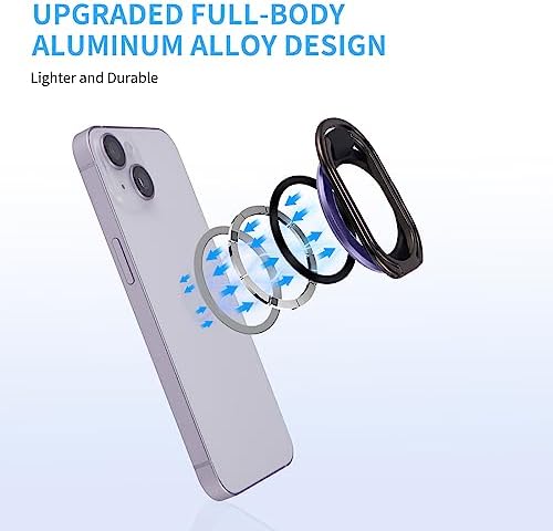 Mag Safe Magnetic Phone Ring Holder Stand – 2-in-1 Adjustable Grip and Kickstand for i Phone 16/15/14/13/12 Series – Enhanced Magnetic Strength with Removable Design for Easy Wireless Charging – Ultimate Compatibility and Convenience – 360° Rotation & 180° Adjustable Arms for Portrait and Landscape Viewing – Secure Finger Grip Reduces Drop Risk – Perfect for Hands-Free Use While Cooking or Streaming – Premium Zinc Alloy Construction for Durability and Stability – Ideal Accessory for Everyday Use and Connectivity