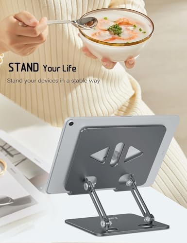 Versatile Adjustable Aluminum Tablet Stand Holder – Foldable and Lightweight Desktop Mount for i Pad Pro 12.9, i Pad Air, Mini, Samsung Galaxy Tabs, and Kindle Fire (4-12 inch) – Enhanced Stability and Comfort for Optimal Viewing Experience in Purple
