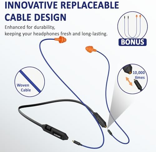 Cuzabe OSHA-Compliant Bluetooth Earplug Headphones – Wireless Neckband Earbuds with 29 d B Noise Isolation, 30-Hour Battery Life, and Custom Fit for Industrial Work Environments