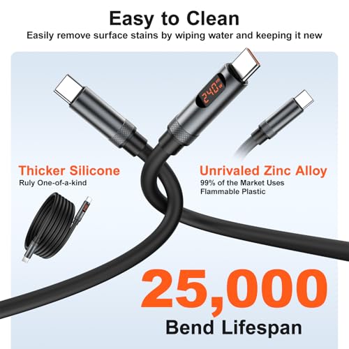 Ultimate 3-Pack 6.6 FT 240 W Fast Charging USB C to USB C Cable with LED Display – Premium Type C Charger for i Phone 16/15 Pro Max, Mac Book Pro/Air, i Pad Pro/Air, Samsung Galaxy & Google Pixel – Enhanced Durability & Versatile Connectivity for Optimal Power Delivery