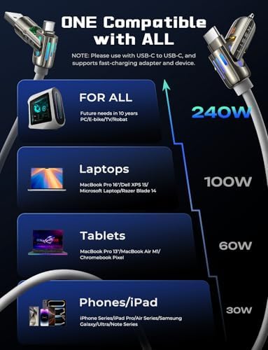 LISEN 240 W 4-in-1 USB C to Lightning Charging Cable – 10 FT Heavy-Duty Multi-Device Charger with LED Indicator for i Phone 16/15/14 Pro, Mac Book, i Pad, Samsung S25 & Nintendo Switch – Ultimate Flexibility and Fast Power Delivery