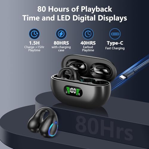 TANFESO Open Ear Bone Conduction Headphones – Ultra-Lightweight Bluetooth 5.3 Sport Earbuds with 60-Hour Playtime and IPX7 Waterproof Rating for Active Lifestyles – Perfect for Runners and Fitness Buffs – Hands-Free Calling and Secure Fit in Black