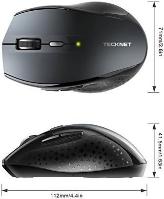TECKNET Bluetooth Wireless Mouse – Ergonomic 4800 DPI Precision with 6 Adjustable Settings, Long-Lasting 2-Year Battery, and 6 Functional Buttons for Laptops & Windows – Sleek Grey Design for Enhanced Comfort and Productivity