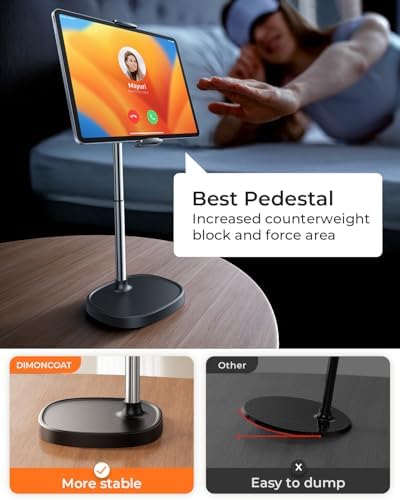 DIMONCOAT Versatile Height Adjustable Tablet Stand – Ergonomic 360° Rotating Holder for i Pad Pro, Kindle & More – Optimal Viewing for Work & Leisure, Compatible with 4.7″ to 15.6″ Devices – Enhance Comfort & Productivity