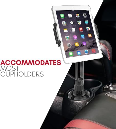 Macally Heavy-Duty Cup Holder Tablet Mount – Versatile i Pad and Tablet Holder for Cars, Trucks & Vehicles – Adjustable Design for 3.5″ to 8″ Devices with Case – 360-Degree Rotation for Optimal Viewing – Effortless Installation for Enhanced Road Safety and Hands-Free Use