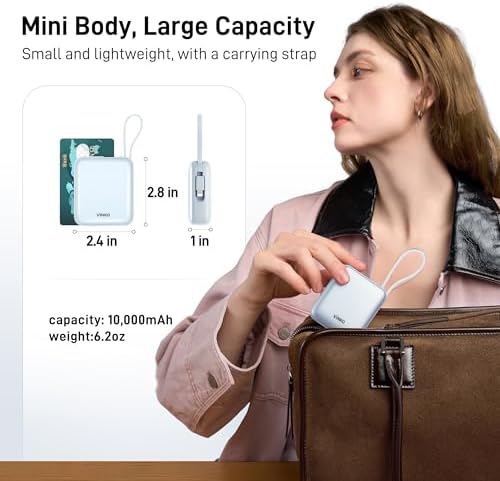 Ultra-Fast 22.5 W Mini Power Bank: 10,000 m Ah Portable Charger with Built-in Cables & LED Display | Charge 3 Devices Quickly | Sleek Design for Travel | Ideal for i Phone, Samsung, Android | Durable & Safe Power Supply for Everyday Use