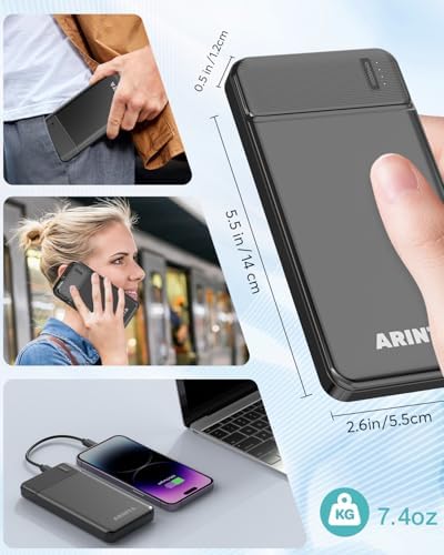 Ultra-Slim 10000 m Ah Power Bank Portable Charger with PD 22.5 W Fast Charging – Versatile USB-C Connectivity for i Phone 16/15/14/13/12 & Galaxy S24/S23/S22/S21 – Essential Travel Companion for Rapid Device Charging