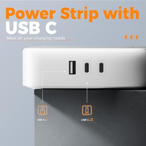 TESSAN Power Strip Tower Surge Protector: 8 AC Outlets & 3 USB Ports (1 USB-C) with 900 Joules Protection, 5 FT Flat Plug Extension Cord – Ultimate Desk Charging Station for Home Office and Dorm Room Efficiency