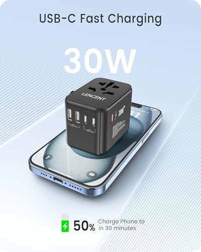 LENCENT 20 W Fast Charging Universal Travel Adapter – Compact International Power Converter with Dual USB and USB Type-C Ports – Ultimate Solution for Worldwide Device Charging in USA, UK, EU, and AUS (Black) – Reliable and Safe Charging for Global Explorers