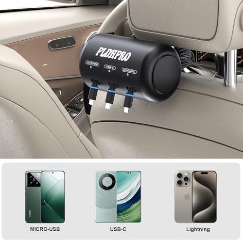 Revitalize Your Travel Experience with the Ultimate 3-in-1 Retractable Car Backseat Charging Station – Multi-Device USB Type C Dock for i Phone, Samsung, and Android | Perfect for Rideshare, Family Trips, and On-the-Go Power Solutions | Sleek Design with Simultaneous Charging Capability