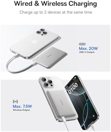 Baseus Picogo 5000 m Ah Ultra-Slim Magnetic Power Bank – Card-Sized Wireless Fast Charger for i Phone 16/15/14/13/12, Lightweight Alloy Battery Pack with USB-C Braided Cable for Effortless On-the-Go Charging