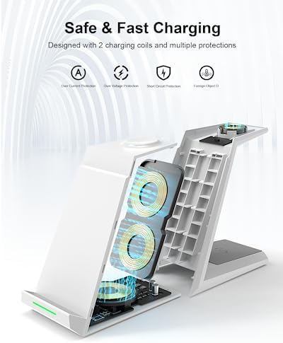 Ultimate 3-in-1 Wireless Charging Station for Apple Devices – Fast Charging Dock for i Phone 16/15/14/13/12/11 Pro Max Plus with Apple Watch Series 8/7/SE/6/5/4/3/2 and Air Pods Pro/3/2 – Includes 5 ft Cable & Adapter for Optimal Performance and Enhanced Compatibility – Sleek Design for Home, Office, and Travel – Elevate Your Charging Experience with Clutter-Free Convenience and Rapid Power Solutions