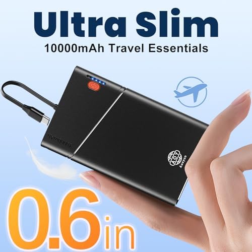 Ultra-Slim 10000 m Ah Power Bank with 22.5 W PD Fast Charging – Built-in USB-C Cable for i Phone 16/15/14, Samsung S24 & More – Lightweight Travel Essential with 15-Layer Safety Protection & Multiple Device Charging Capability