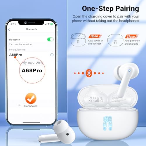 Aoslen Bluetooth 5.3 Wireless Earbuds – Ultimate Hi-Fi Stereo Experience with 42-Hour Playtime, IPX7 Waterproof Rating for Active Lifestyles, Enhanced Call Clarity via 4 ENC Microphones, LED Battery Display for Seamless Compatibility with i OS and Android Devices