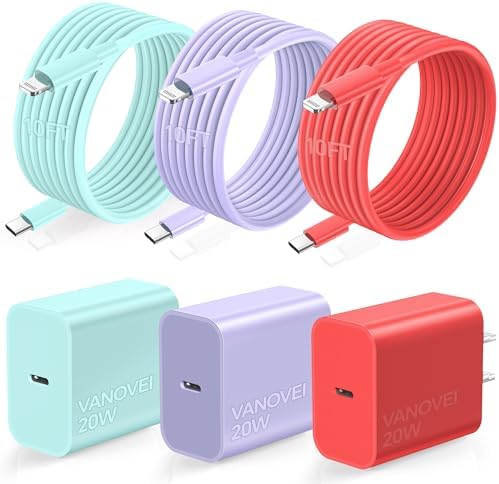 Premium 20 W PD Fast Charger Set for i Phone 14 – 3-Pack Type-C Wall Charger with 6 ft USB-C to Lightning Cables for Rapid Charging Compatibility with i Phone 14/14 Pro/14 Pro Max/13/12/11 – Optimal Speed and Versatility for Home, Office, and Travel