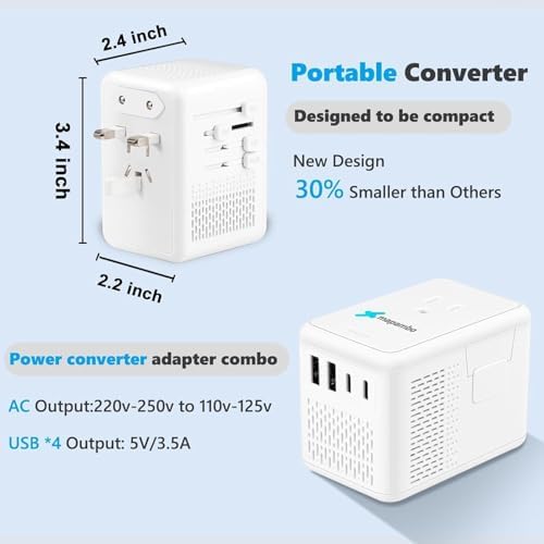 Premium Mapambo Universal Voltage Converter 220 V to 110 V – Versatile Travel Adapter with Dual USB Fast Charging Ports for Hair Dryers & Global Electronics – Essential Step-Down Power Solution for European Adventures (White)