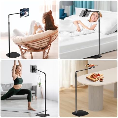 Revolutionize Your Reading Experience with the Elitehood Height Adjustable Tablet Floor Stand – 360° Rotatable Holder for i Pad, Kindle, Galaxy Tab, and Smartphones – Perfect for Hands-Free Viewing and Enhanced Comfort in Any Setting – Durable Design with Heavy Base for Stability and Versatility