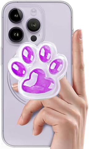 Cute Luminous Pink Cat Paw Magnetic Phone Grip Compatible with MagSafe,Kawaii 3D Shinny Phone Holder Stand for Kindle & iPhone – Adatper Iron Piece Included – Enhanced Compatibility and Speed