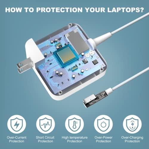 60 W Magnetic L-Type Power Adapter for 13-Inch Mac Book Pro & Mac Book – High-Performance Replacement Charger for Models A1181, A1185, A1278, A1342, A1184, A1330, A1344 – Lightweight Design for Ultimate Portability and Fast Charging Efficiency