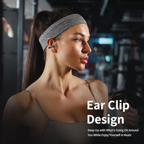 Premium Clip-On Bluetooth 5.4 Earbuds | Open Ear Sport Headphones with 35-Hour Battery Life for All-Day Listening | Ultra-Lightweight Wireless Earphones Featuring Crystal-Clear Voice Calls & Integrated Microphone | Ideal for Fitness and Outdoor Adventures (Sleek Black)