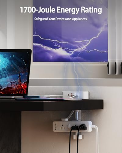 15 FT Under Desk Surge Protector Power Strip with 13 Outlets & 4 Fast Charging USB Ports – Dual Layer Desktop Clamp Charging Station for Home & Office – Enhanced Safety with 1700 Joules and Flexible Extension Cord