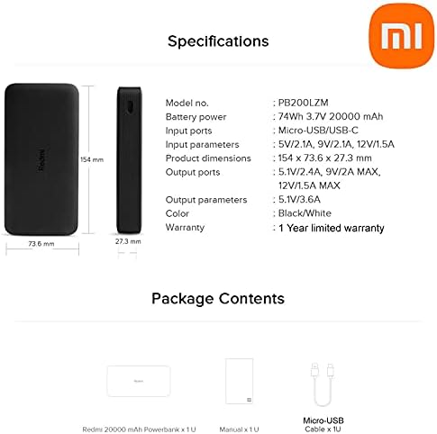 Xiaomi MI 50 W Power Bank 20000 m Ah – Ultra-Fast Charging, USB-C & Dual USB-A Ports for Simultaneous Device Charging, Sleek Black Design for Travelers & Professionals, Compact Power Solution for On-the-Go Connectivity