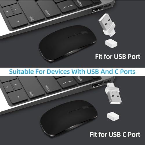 Elevate Your Productivity with the Versatile Wireless Mouse – Rechargeable Bluetooth 5.2 Connectivity, Three Modes (USB-A & USB-C Compatible) for Seamless Use with Mac Book, Chromebook, and More – Silent Click Design for Distraction-Free Work, Sleek Black Finish, Perfect for Travel and Home Office Efficiency