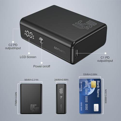 High-Speed 45 W Portable Power Bank – 10,000 m Ah Compact Charger with Dual USB-C Ports for i Phone 15, Samsung Galaxy S24/23/22, i Pad, Mac Book & More – Ultimate Travel Solution with Rapid Charging Technology