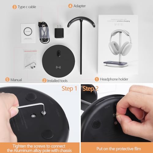 Upgrade Your Desk with the All-in-One Wireless Headphone Stand & Fast Charging Dock – Sleek Organizer for i Phone 15/14/13/12/11 & Air Pods Pro/3/2, Premium White Finish Ideal for Gamers and Music Aficionados, Optimize Your Workspace Efficiency and Connectivity