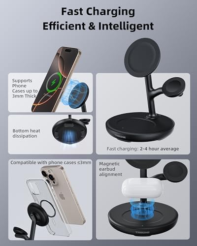 TRIBONE 3-in-1 Magnetic Wireless Charger Stand for Apple: Fast Charging Solution for i Phone 16/15/14/13/12, Apple Watch, and Air Pods in Unique Panda Color – Streamlined Convenience with Enhanced Compatibility and Effortless Device Alignment