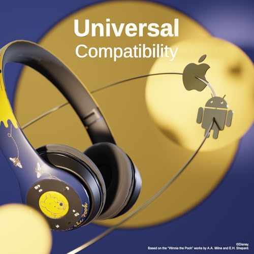 Winnie The Pooh Wireless Bluetooth Headphones | Over-Ear Disney Audio Headset with Built-in Mic | 15-Hour Playtime for Ultimate Listening | Perfect Gifts for Disney Fans of All Ages | Comfort-Focused Design with Enchanting Sound Quality | Broad Compatibility with Bluetooth Devices