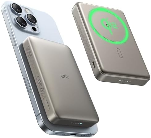Ultra-Compact ESR Mag Safe Power Bank – 5,000 m Ah Fast Charging Battery Pack with Qi2 Certification – Slim 0.55 in Design for i Phone 16/15/14/13/12 – 15 W Wireless & 20 W USB-C Charger with Cable – Essential Travel Accessory for On-the-Go Power