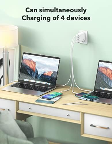Ultimate 100 W USB-C Fast Charger – THREEKEY 4-Port Ga N Technology with Foldable Design & 3.3 FT Cable, Compatible with Mac Book Pro/Air, i Phone 16/15/14/13/12, i Pad Pro/Mini/Air, Galaxy S22/21 & More – Power Up Multiple Devices Efficiently and Quickly