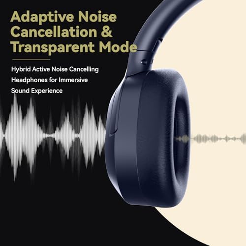 Suno Fi Hybrid Active Noise Cancelling Over-Ear Headphones – Wireless Hi-Res Audio with Exceptional Deep Bass, 40-Hour Playtime, and Foldable Travel Design for Comfort and Connectivity – Chic White Finish Perfect for Modern Sound Enthusiasts