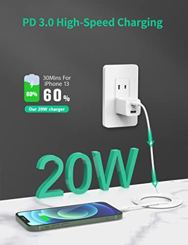 TI-TOO 20 W Dual Port USB C Wall Charger – Fast Charging Block 2-Pack with Quick Charge 3.0 & Power Delivery for i Phone 14 Pro Max/Plus/13 Pro/13/12 – High-Speed Compatibility, Compact Design, Ideal for Home or Travel
