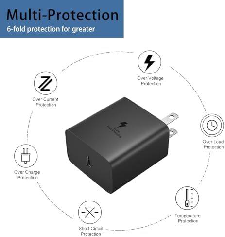 Elevate Your Charging Game with the 45 W Super Fast Charger for Samsung Galaxy Tab-S9 Series – Includes a Versatile 6.6 FT USB-C Cable for Unmatched Flexibility – Compact Design for On-the-Go Users – Engineered with Advanced Safety Features to Prevent Overcharging and Ensure Efficiency – Ideal for Busy Lifestyles and Quick Power Boosts
